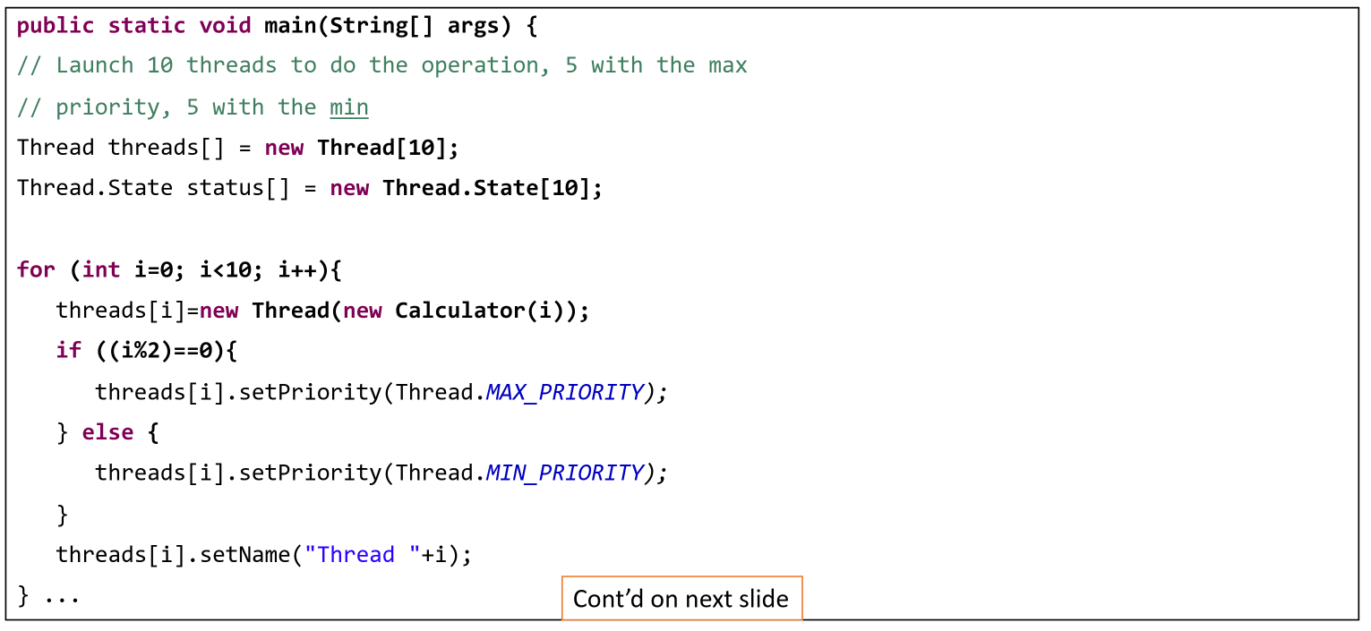 Java code example for thread states and priorities (Part 1)