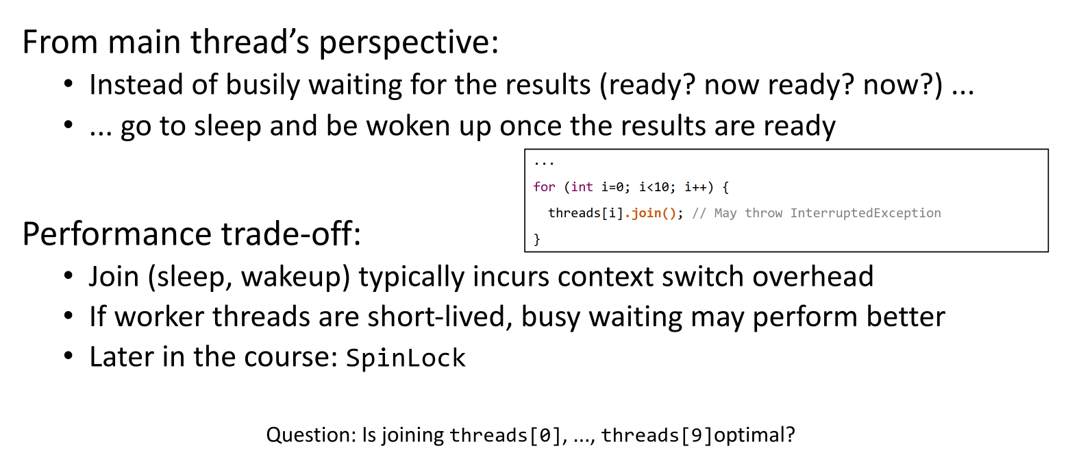Code example demonstrating busy waiting (inefficient)