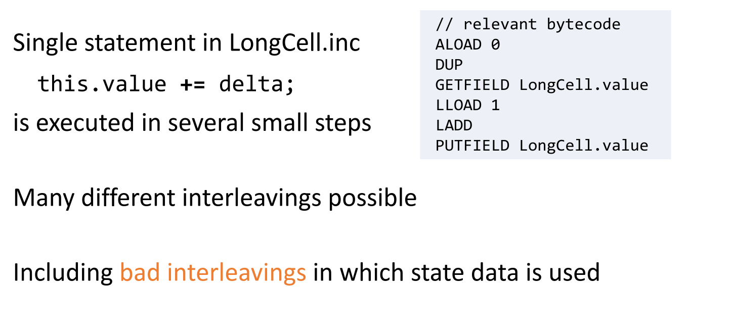 Bytecode for the increment operation, showing multiple steps