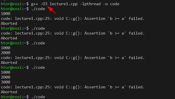 Screenshot or output showing the assertion failing in practice